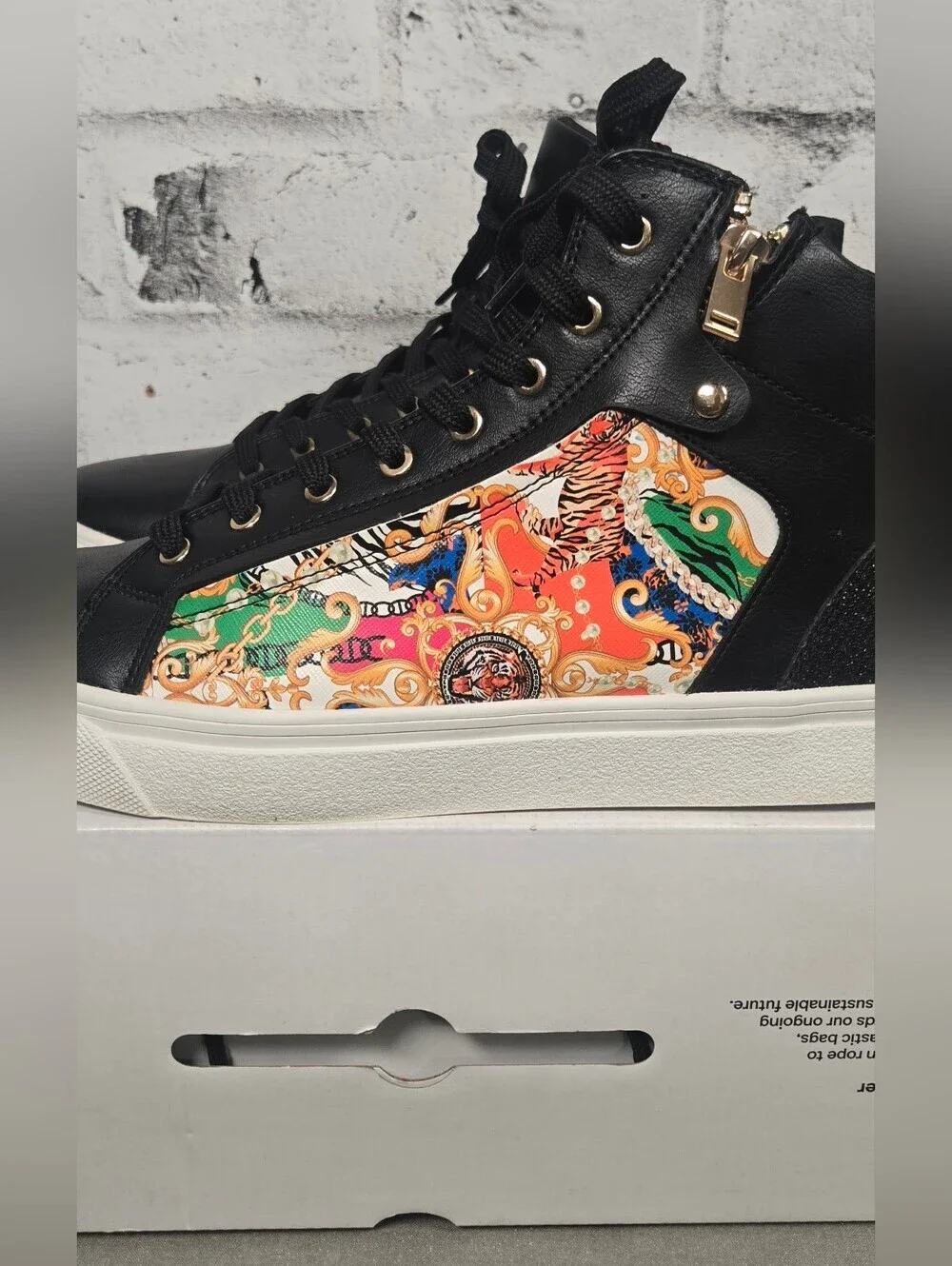 Aldo Destry High Top Sneakers Baroque Print Zip Shoes Men’s 10